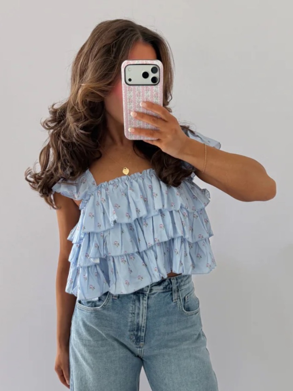 Mable Light Blue Ruffle Tiered top - Picture 2 of 3